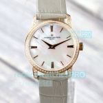 Swiss Copy Ladies Vacheron Constantin Traditionnelle MOP Grey Leather Strap Watch 